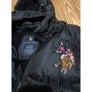 U.S. Polo Assn. Puffer Jacket Men’s Large Black Large Logo Detachable Hood